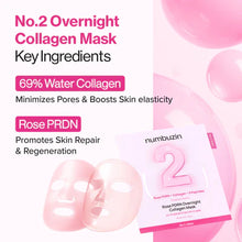 Load image into Gallery viewer, Numbuzin No.2 Rose PDRN Overnight Collagen Mask 4EA