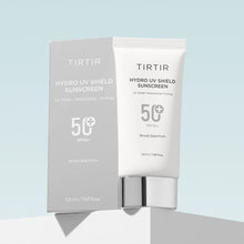 Load image into Gallery viewer, TIRTIR Hydro UV Shield Sunscreen with packaging on a light blue background