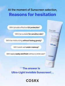 [1+1] Cosrx Ultra-Light Invisible Sunscreen SPF50 PA++++ 50ml