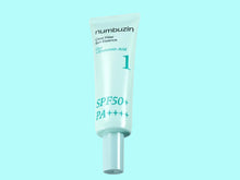Load image into Gallery viewer, Numbuzin sunscreen bottle with SPF 50+ on a white background