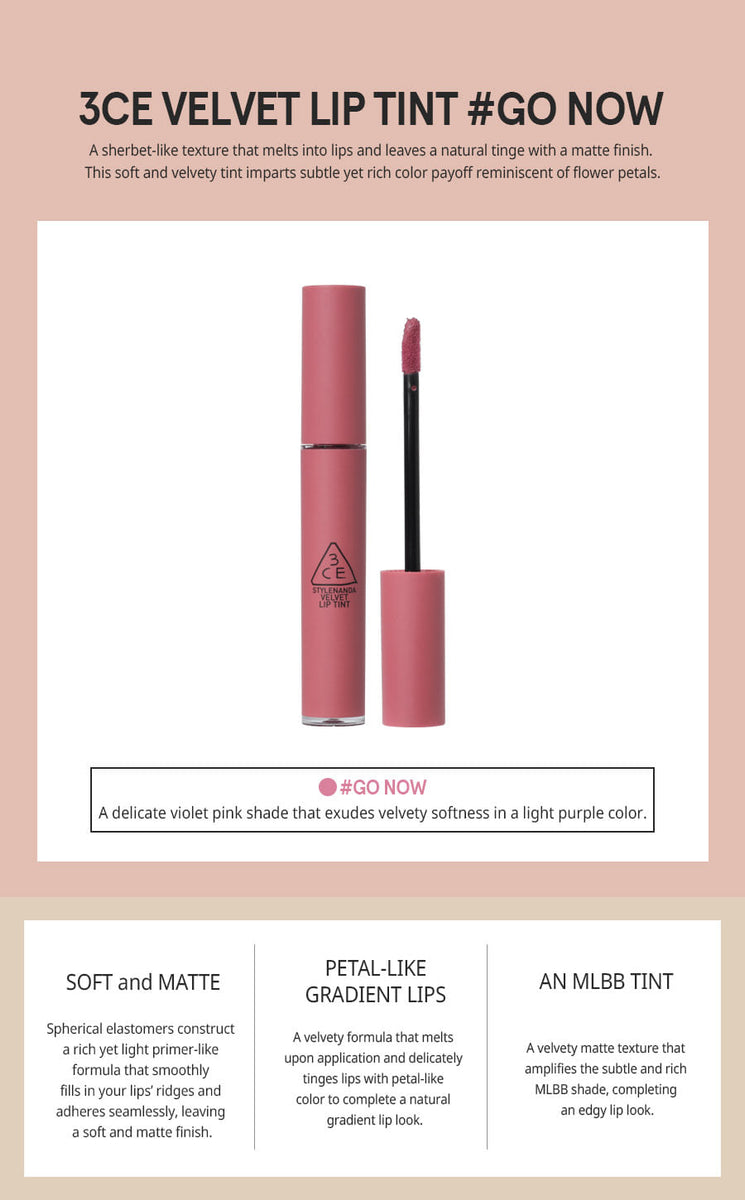 3CE Velvet Lip Tint #GO NOW – SoKoSkins